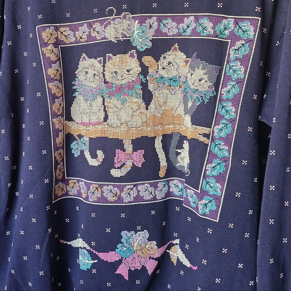 🎀Vintage SPUMONI Cat Embroidered Style Lacey Collared Sweatshirt🎀 - Picture 6 of 10